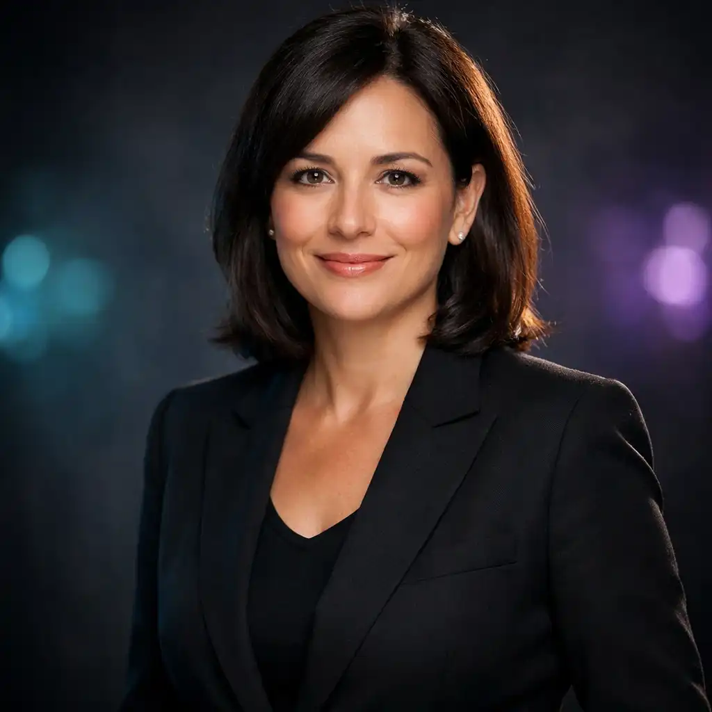 Portrait of Alexandra Vexi, Founder and Creative Director, wearing a tailored black blazer