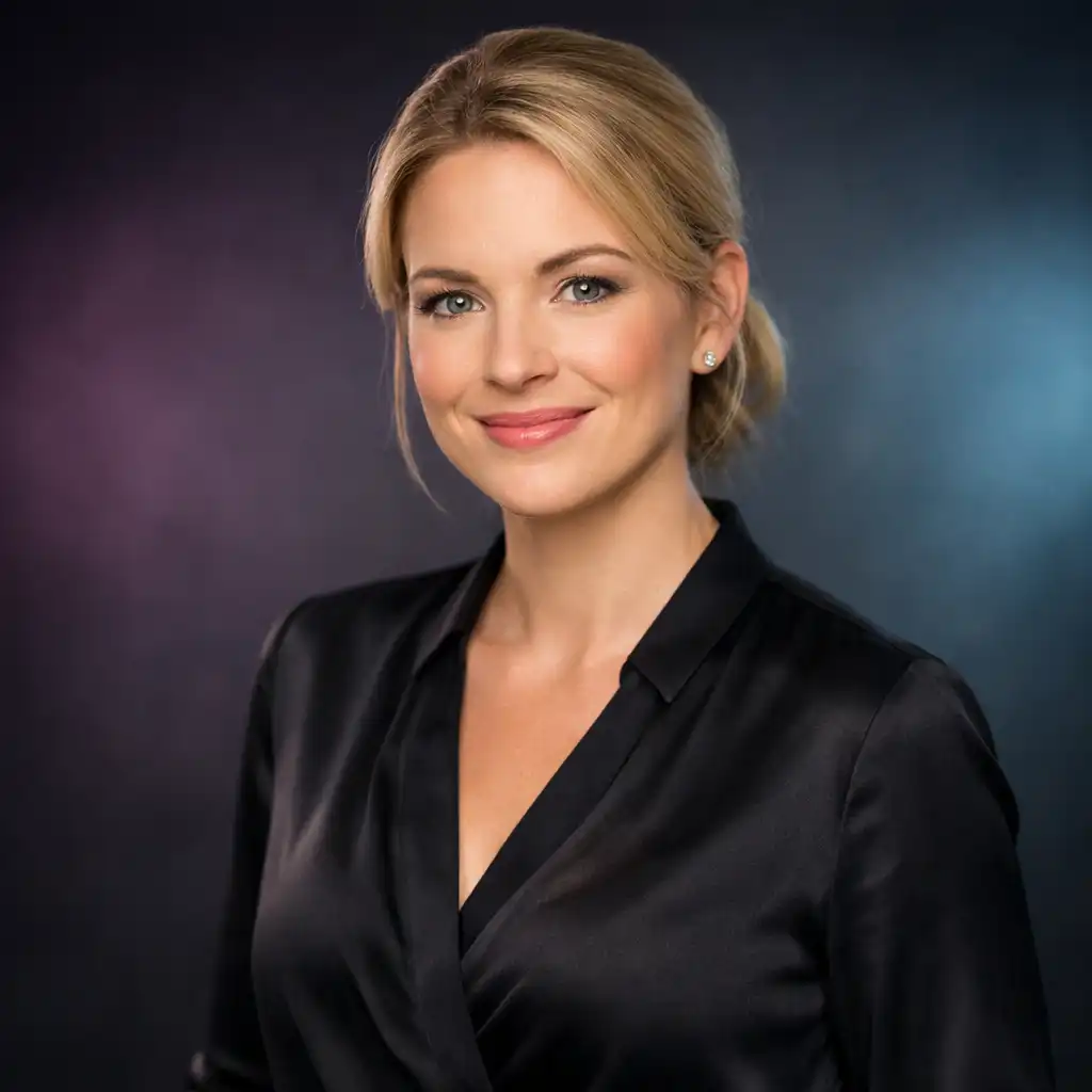 Portrait of Elena Petrova, Lead Event Designer, wearing a stylish dark blouse