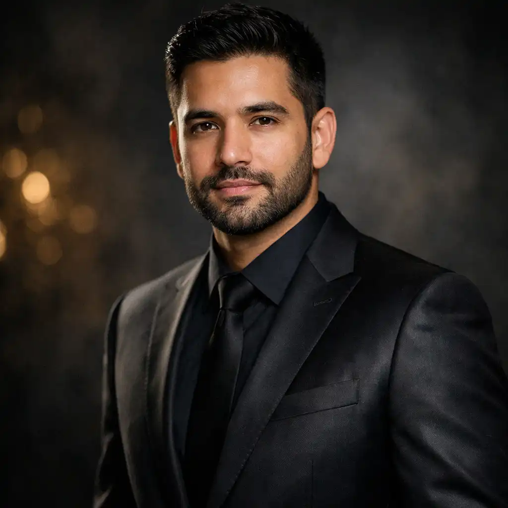 Portrait of Marcus Chen, Head of Operations, wearing a dark suit
